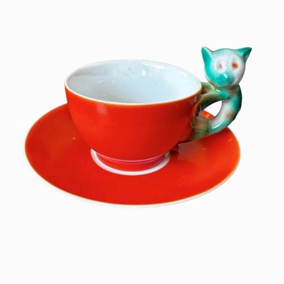 1920’s Beyer and Bock Tea Cup and Saucer With Cat Handle Art Deco - Picture 1 of 6